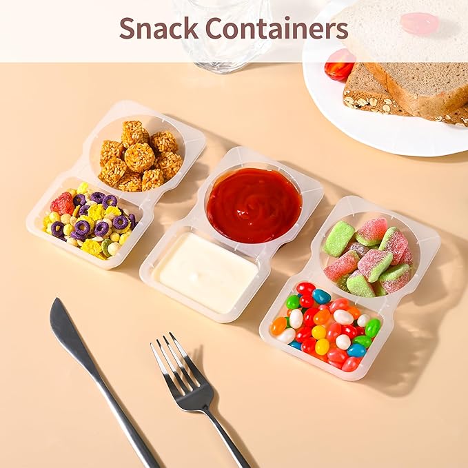 RXRRXR 10PCS Double Compartment Condiment Container With Lids - Reusable Snack Pack Containers for Take-out Sauces