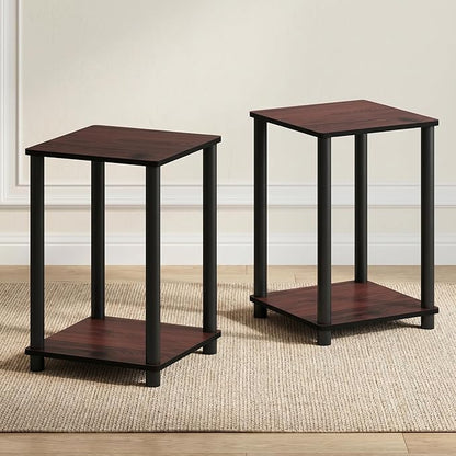 Furinno Turn-N-Tube Toolless Assembly Side Table Set of 2, Stackable 2-Tier Brown End Table with Open Shelf, Night Stand, Bedside Table, for Living Room, Bedroom, Cherry Oak