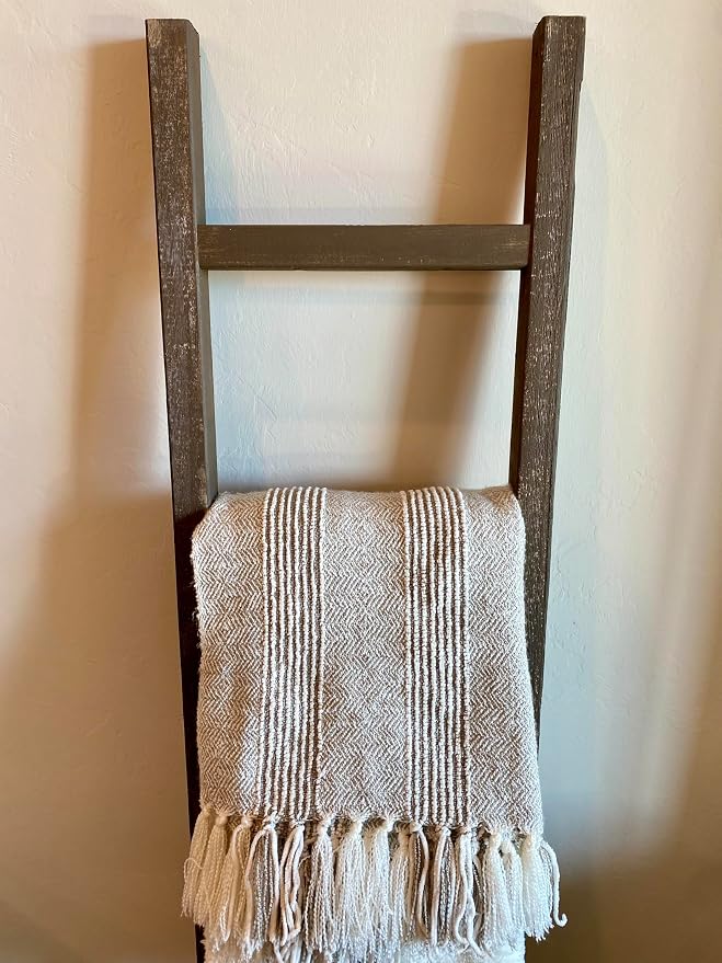 BARNWOODUSA Rustic Farmhouse Decorative Ladder - Our 47 inch Ladder can be Mounted Horizontally or Vertically and is Crafted from Reused Wood No Assembly Required Brown