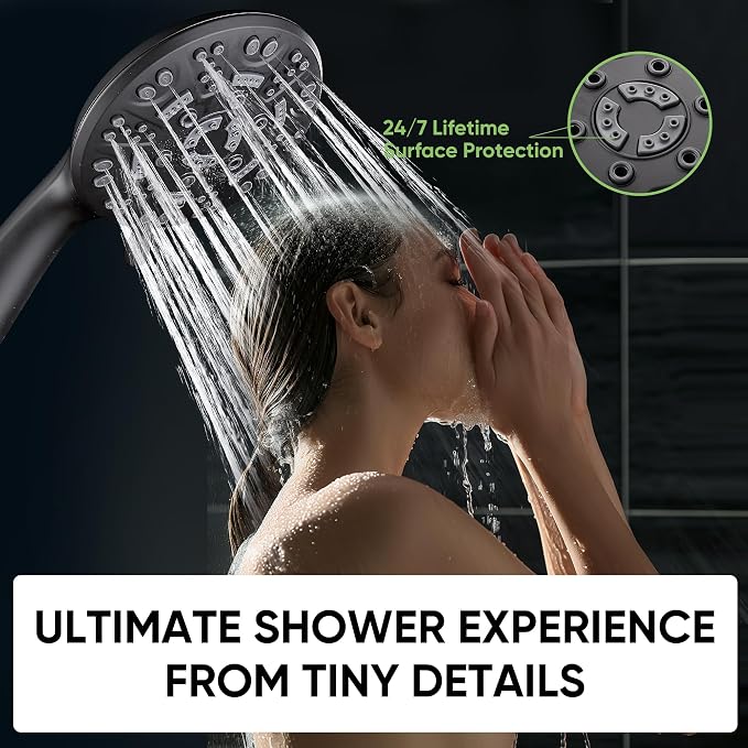 Cobbe 8-Setting Handheld Shower Head Bathroom Showerhead Set - Detachable Shower Heads with 5ft Stainless Steel Hose and Brass Swivel Bracket (Matte Black)