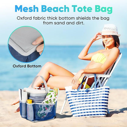 EUDELE Mesh Shower Caddy Portable for College Dorm Room Essentials, 8-Pocket Large Capacity Shower Bag for Beach, Swimming, Gym Pack