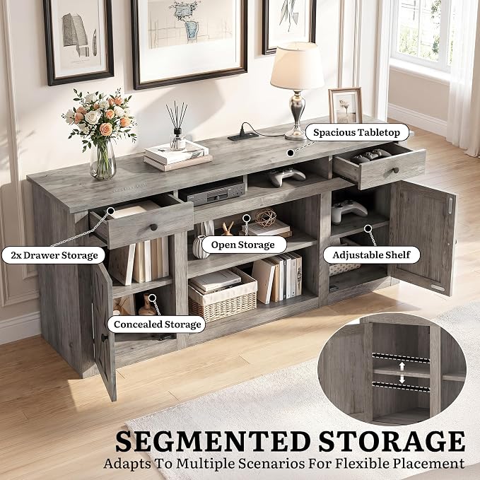 YITAHOME Farmhouse TV Stand for 65-Inch TV, Entertainment Center with Storage Cabinets & Drawers, TV Console for Living Room, Washed Gray