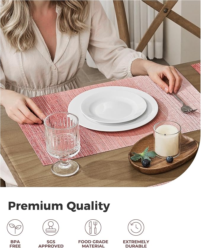 Leetaltree Gradient Pink Woven Placemats Set of 8 - Heat Resistant Non-Slip Place mats for Dining Table, Washable Durable PVC Vinyl Woven Table Mats(Gradient Pink, 8)