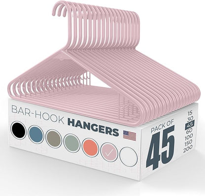 Neaties Plastic Hangers 45 Pack – Made in The USA – 6lb Capacity Standard Clothes Hangers with Strap Hooks for Dresses, Lingerie, Shirts, Pants, and Jackets – Pink
