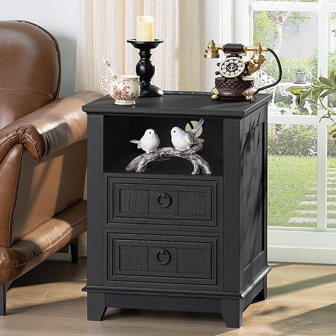 Farmhouse Coffee Table Set of 3, Furniture Set with Charging Station, Coffee Table with Hidden Storage Organizer and Nightsand 3-piece set, Country Center Table Set for Living Room,Office, Home