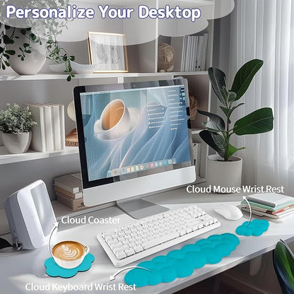 Sushret Cloud Wrist Rest Keyboard, Cloud Keyboard Wrist Pad Set with PU Leather Memory Foam, Cute Arm Rest for Palm Support, PC/Gaming Desk Accessories/Office Setup/Computer Hand Cushion - Scuba Blue