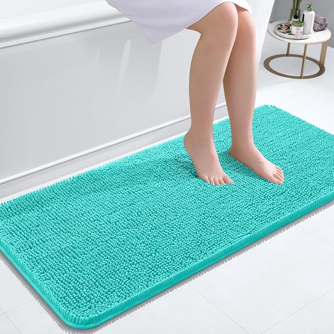 OLANLY Bathroom Runner Rugs 47x20, Extra Soft Absorbent Chenille Bath Rugs, Rubber Backing Quick Dry, Machine Washable Long Bath Mats for Bathroom Floor, Tub and Shower, Home Decor Accessories, Teal