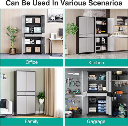 Metal Storage Cabinet with Doors and Shelves,Garage Storage Cabinets with Lock and Drawer,Metal Cabinet with Locking Doors,4 Door Steel Cabinet,71" Tall Lockable Cabinets for Garage,Home,Office