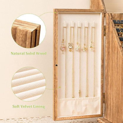 Jewelry Box Organizer, Rustic Wooden Jewelry Boxes for Women Girls, Large Storage Earring Holder Organizer Display for Earrings Necklaces Rings Bracelets, Jewelry Case as Gifts for Her