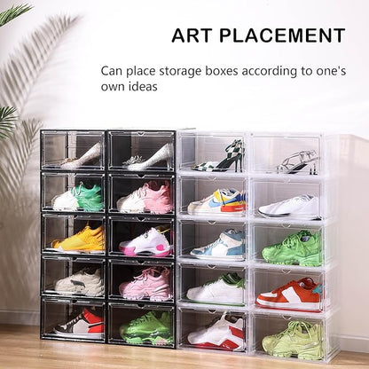 Attelite Shoe Box, Upgraded Large Clear Shoe Storage Box Stackable, 8 Pack Thicken Plastic Shoe Containers, Drop Front Large Magnetic Door,Shoe Storage Organizer for Display Sneakers