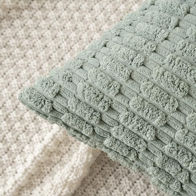 MIULEE Pack of 2 Spring Corduroy Decorative Lumbar Throw Pillow Covers 20x12 Inch Soft Boho Striped Pillow Covers Modern Farmhouse Home Decor for Summer Sofa Living Room Couch Bed Greyish Green