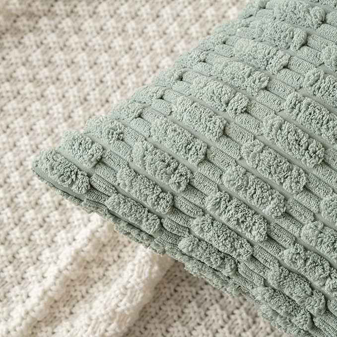 MIULEE Pack of 2 Spring Corduroy Decorative Throw Pillow Covers 20x20 Inch Soft Boho Striped Pillow Covers Modern Farmhouse Home Decor for Summer Sofa Living Room Couch Bed Greyish Green