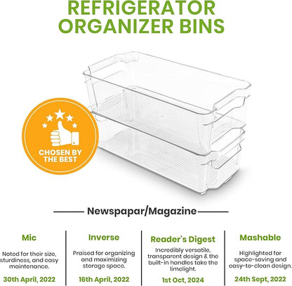 Utopia Home - Fridge & Refrigerator Organizer Bins (8 Pack), Clear Stackable Durable Plastic Storage Containers with Easy Grip Handles for Pantry, Kitchen Cabinets & Countertops