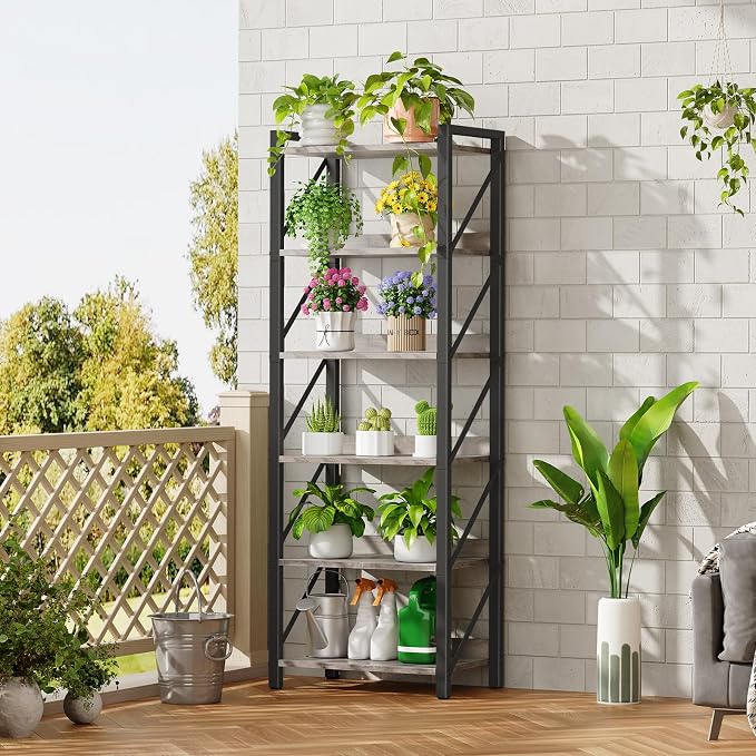 HOOBRO Bookshelf, 6-Tier Industrial Bookcase, Book Shelf Storage Organizer, Tall Bookshelf with Metal Frame for Living Room, Bedroom, Home Office, Kitchen, Greige and Black BG72SJ01