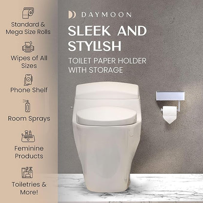Day Moon™ White Toilet Paper Holder with Shelf - Wipe Holder for Bathroom, Flushable Wipes Dispenser, Toilet Paper and Wipes Holder