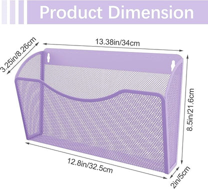 EasyPAG 3 Pack Wall File Organizer, Metal Mesh Hanging File Folder Holder for Letter/A4 Size Folders, Vertical Wall Mount Mail Sorter for Office Paperwork, Classroom, Purple