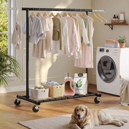 Raybee Clothing Rack for Hanging Clothes, Rolling Clothes Rack Load 250LBS, Metal Clothes Racks, Garment Rack with Wheels Portable, Black