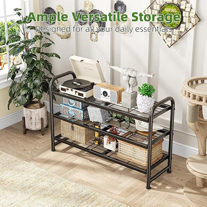 Simple Trending 3-Tier Expandable Shoe Rack, Adjustable & Stackable Shoe Organizer, Heavy Duty Metal Free Standing Shoe Shelf Storage for Closet Entryway Doorway, Black