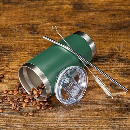 COMOOO 20oz Tumbler Bulk Double Wall Vacuum Insulated Travel Mug, Stainless Steel Tumbler with Lid and Straw Durable Powder Coated Insulated Coffee Cup for Cold & Hot Drinks (Dark Green, 4 pack