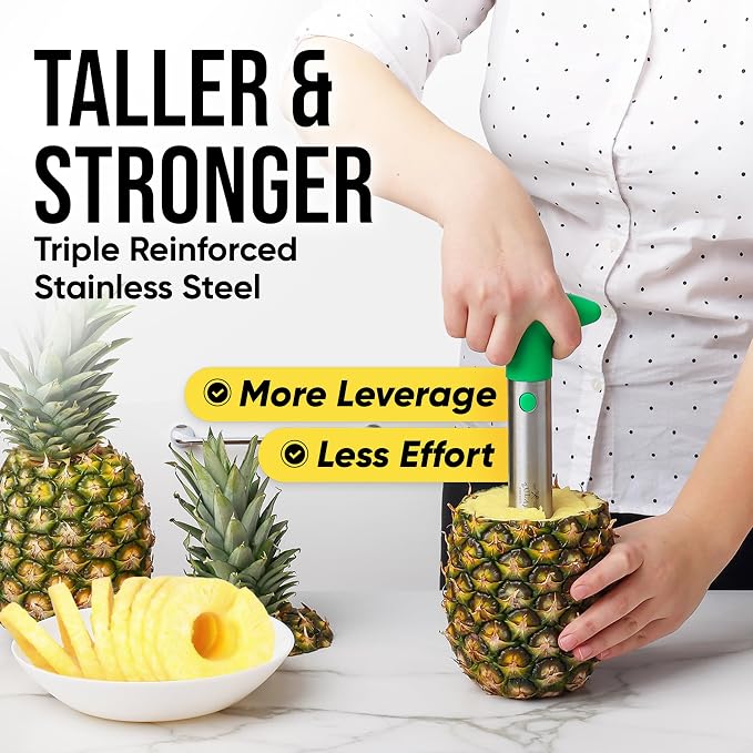 Zulay Kitchen Pineapple Corer and Slicer Tool – Stainless Steel Pineapple Cutter with Eye Remover Tool – Ergonomic Handle & Easy Core Remover – Reinforced Heavy-Duty Blade – Green