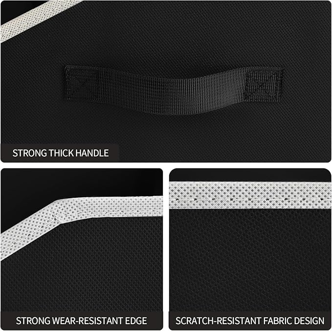 Homsorout Trapezoid Closet Shelf Organizer - Large Baskets for Organizing, Fabric Storage Cubes for Shelves, Storag Organizers Bins for Clothes, Blankets, 3 Pack, Black