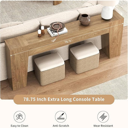 Extra Long Sofa Console Table for Entryway, 78-Inch Large Farmhouse Wood Behind Couch Table, Modern Trapezoid Accent Entrance Table for Foyer Living Room Hallway Home, Natural Oak Brown