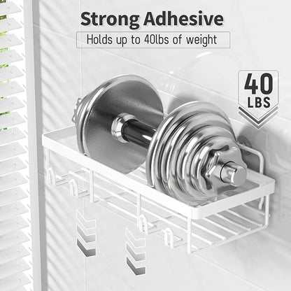 Liuoud 10 Pack Shower Caddy Organizer Rack Shelf for Inside Shower, Self Adhesive Wall Storage Basket Rustproof Stainless Steel Shampoo Holder Bathroom Accessory Decor Set, White
