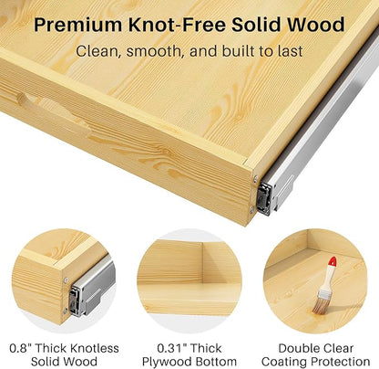 Pull Out Cabinet Organizer, Soft Close Wooden Slide Out Drawers for Pots and Pans, Full-extension Roll Out Shelves for Kitchen Cabinets, Pantry Organization, Bottom & Side Mount(12"W X 21"D x 3.4''H)