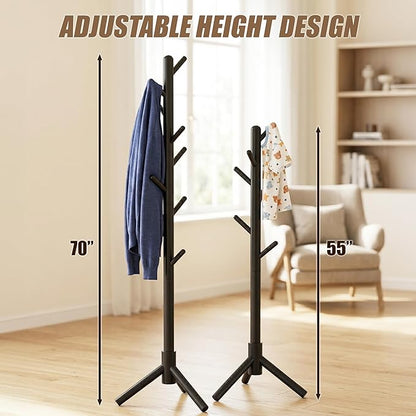 Simple Houseware Wooden Coat Rack Stand Garment Adjustable Tree Rack, 9 Hooks, Black