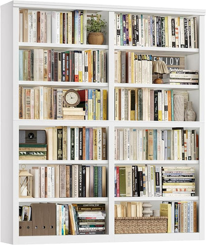 HOSTACK 63" W Open Book Shelf, 73" Tall Bookshelf with Storage, Modern White Bookshelf, Large Bookcase with 12 Display Shelves, 6 Tier Wooden Book Case for Living Room, Home Office, Library, White