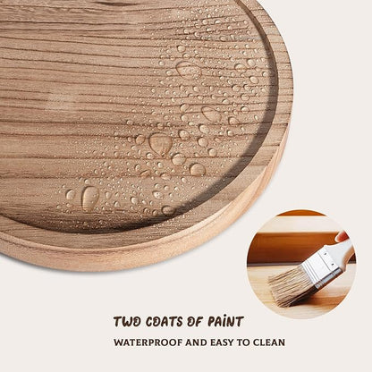 Round Decorative Tray Wood Bathroom Counter Organizer Farmhouse Kitchen Decor Wooden Riser for Soap Dish, Perfume, Candle, Sponge, 12" - Brown