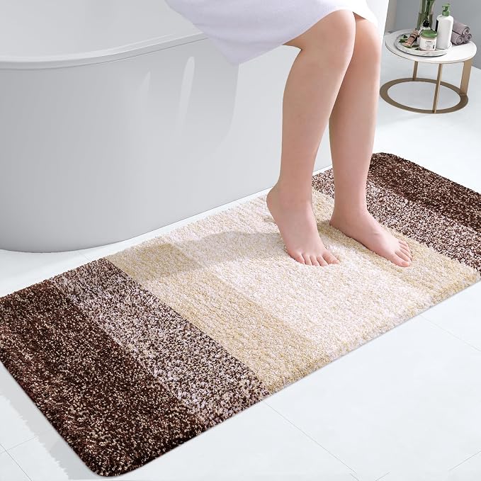 OLANLY Bathroom Runner Rugs Mat 44x20, Extra Soft Absorbent Microfiber Bath Rugs, Rubber Backing, Quick Dry, Washable Long Bath Mats for Bathroom Floor, Tub and Shower, Home Decor Accessories, Brown