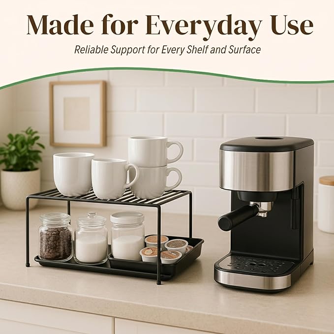 Evelots Kitchen Cabinet Wire Shelf Organizer/Rack - 4 Pack Sturdy Metal Shelf Risers - Double Your Counter Space - Great for Kitchen, Freezer, Pantry and Bathroom - Rustproof - Black