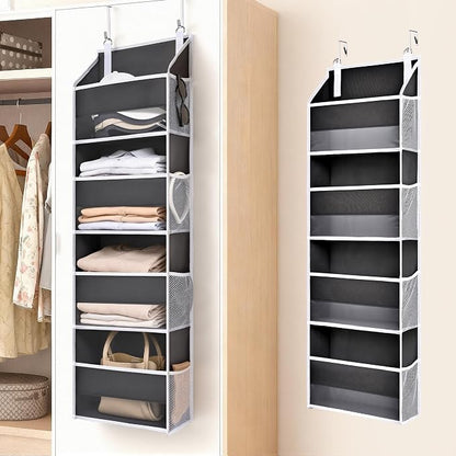 ULG 1 Pack Small Over Door Organizer with 4 Large Pockets 8 Mesh Side Pockets, Hanging Storage Organizer with Clear Window Kids Toys Deep Gray