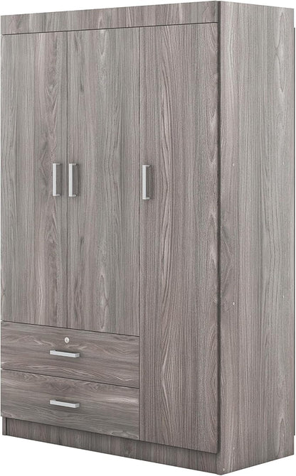 3 Door Wardrobe Cabinet Closet with Storage Drawers, Shelves and Hanging Rail for Clothes, Bedroom Organizer Funiture