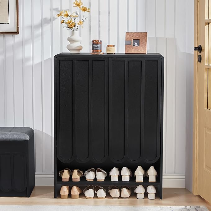 ORRD Shoe Storage Cabinet with Scalloped Doors, 5-Tier Wooden Shoe Cabinet with Adjustable Shelves, Shoes Rack Storage Organizer for Entryway, Hallway, Living Room, Black