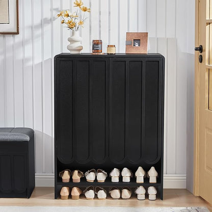ORRD Shoe Storage Cabinet with Scalloped Doors, 5-Tier Wooden Shoe Cabinet with Adjustable Shelves, Shoes Rack Storage Organizer for Entryway, Hallway, Living Room, Black