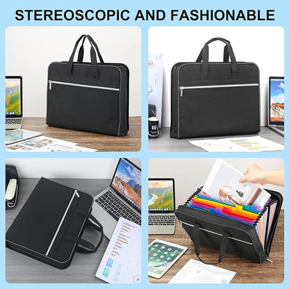 SEEKIND Heavy Duty Accordian File Organizer with Handle,26 Pockets Expanding File Folder, Portable Cloth Document Organizer Accordion File Keeper for Letter Size / A4 File, for Office, School-Black