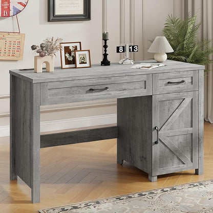 Vabches Farmhouse 47" Executive Desk, Computer Desk with Drawers and Storage Cabinet, Workstation Computer Desk for Home Office and Study.(Grey)