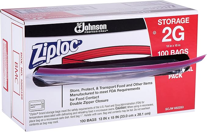 SC Johnson Professional Ziploc Brand Food Storage 2 Gallon Bags, Food Storage Ziploc Brand Bags, Commercial Pack, 100 Count Box, for Professional Use Only