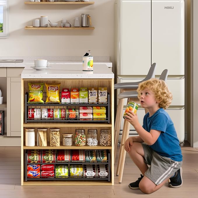 3 Tier Stackable Can Rack Organizer for Pantry Shelf, Adjustable Extra-Long Can Holder for Kitchen Storage, Sturdy Standing Rolling Can Dispenser for Canned Food Goods Drink Soup up to 96, Black