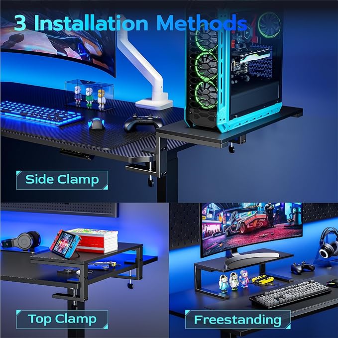 ARES WING 22 inches Desk Extender Shelf, 22"x 9.8" Versatile Clamp on Desk Shelf, Heavy Duty Desktop Organizer for Gaming and Office Accessories, Black