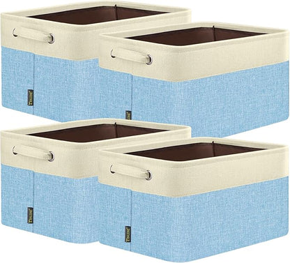 BALEINE 4 Pack Fabric Storage Bins for Shelves, Linen Storage Baskets for Organizing, Decorative Closet Bins for Clothes, Home (Skyblue, 15''x11''x9.5'')