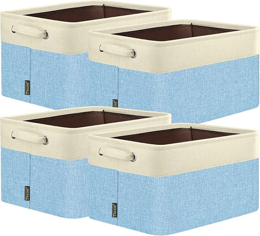 BALEINE 4 Pack Fabric Closet Storage Bins for Shelves, Linen Closet Organizers and Storage, Decorative Baskets for Organizing, Shelf, Clothes, Home, Office (Skyblue, 15''x11''x9.5'')