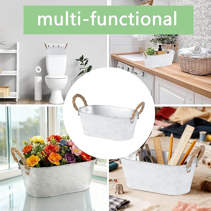 3 Packs Rustic Metal Storage Basket for Toilet Tank Top Bathroom Decoration Toilet Paper Organizing Bin Box with Handle