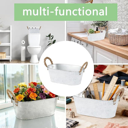 3 Packs Rustic Metal Storage Basket for Toilet Tank Top Bathroom Decoration Toilet Paper Organizing Bin Box with Handle