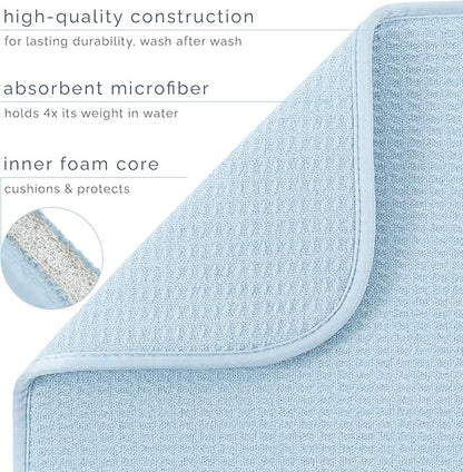 S&T INC. Dish Drying Mat, 16” x 18”, Absorbent Microfiber Kitchen Counter Mat, Dish Drying Pad for Dishes, Utensils, Pots and Pans, Large, Sky Blue