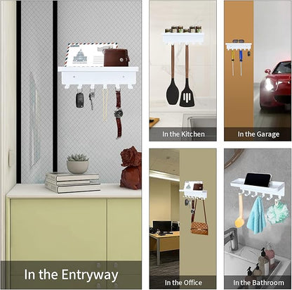 GTK Key Holder for Wall, Key Hooks with Tray and 6 Hooks, Wall Mounted Key Holder for Hallway, Key Rack with Shelf for Mail Storage (White)