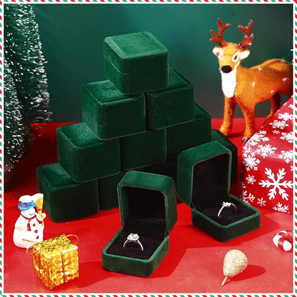 Thinkday 48 Pcs 2.13 x 2.01 x 1.54 in Velvet Ring Box Display Jewelry Storage Case for Christmas Wedding Engagement Gifts(Green)