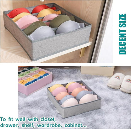 Bra Storage Drawers Organizer for Clothing Underwear Drawer Organizer Dividers Foldable Storage Cube Bins for Bra,Socks, Underwear,3 Pack （Grey）